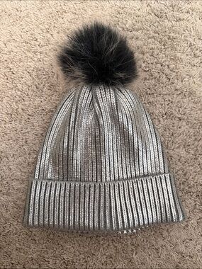 Aerie Silver Knit Beanie with Pom Pom